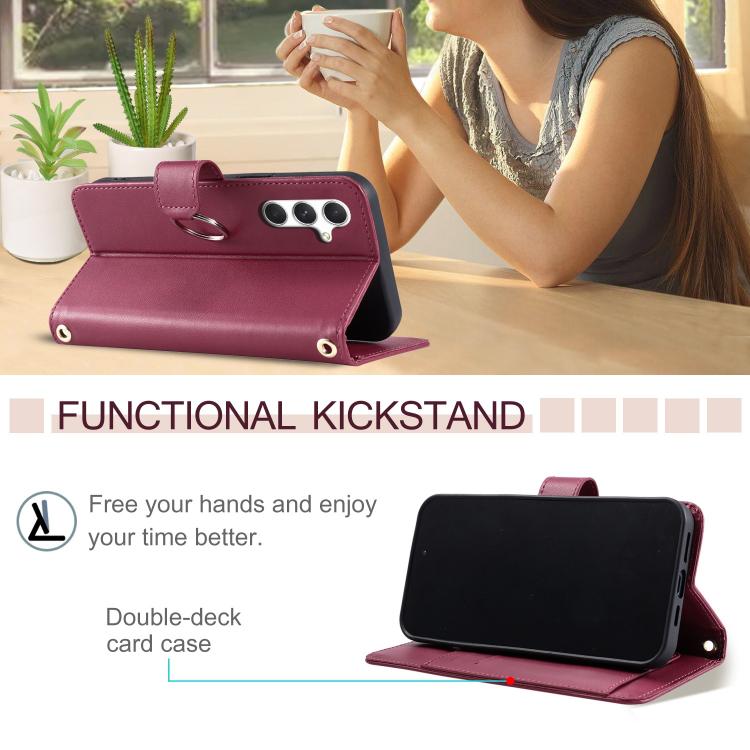 Ring Buckle Rhombic Leather Phone Case, For Galaxy S25 FE 5G, For Galaxy S25 Edge 5G, For Galaxy S25 5G, For Galaxy S25+ 5G