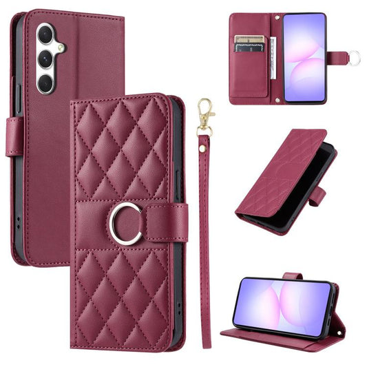 Ring Buckle Rhombic Leather Phone Case, For Galaxy S25 FE 5G, For Galaxy S25 Edge 5G, For Galaxy S25 5G, For Galaxy S25+ 5G