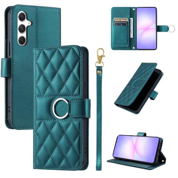 Ring Buckle Rhombic Leather Phone Case, For Galaxy S25 FE 5G, For Galaxy S25 Edge 5G, For Galaxy S25 5G, For Galaxy S25+ 5G