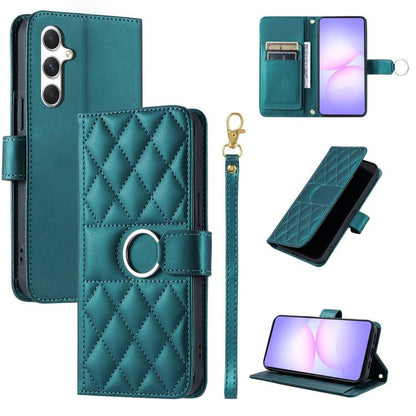 Ring Buckle Rhombic Leather Phone Case, For Galaxy S25 FE 5G, For Galaxy S25 Edge 5G, For Galaxy S25 5G, For Galaxy S25+ 5G