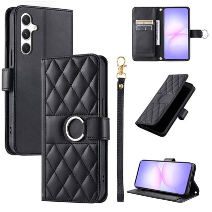 Ring Buckle Rhombic Leather Phone Case, For Galaxy S25 FE 5G, For Galaxy S25 Edge 5G, For Galaxy S25 5G, For Galaxy S25+ 5G