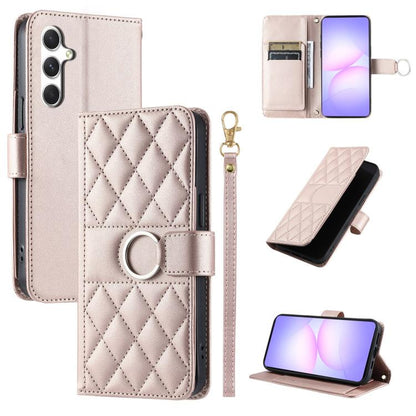 Ring Buckle Rhombic Leather Phone Case, For Galaxy S25 FE 5G, For Galaxy S25 Edge 5G, For Galaxy S25 5G, For Galaxy S25+ 5G