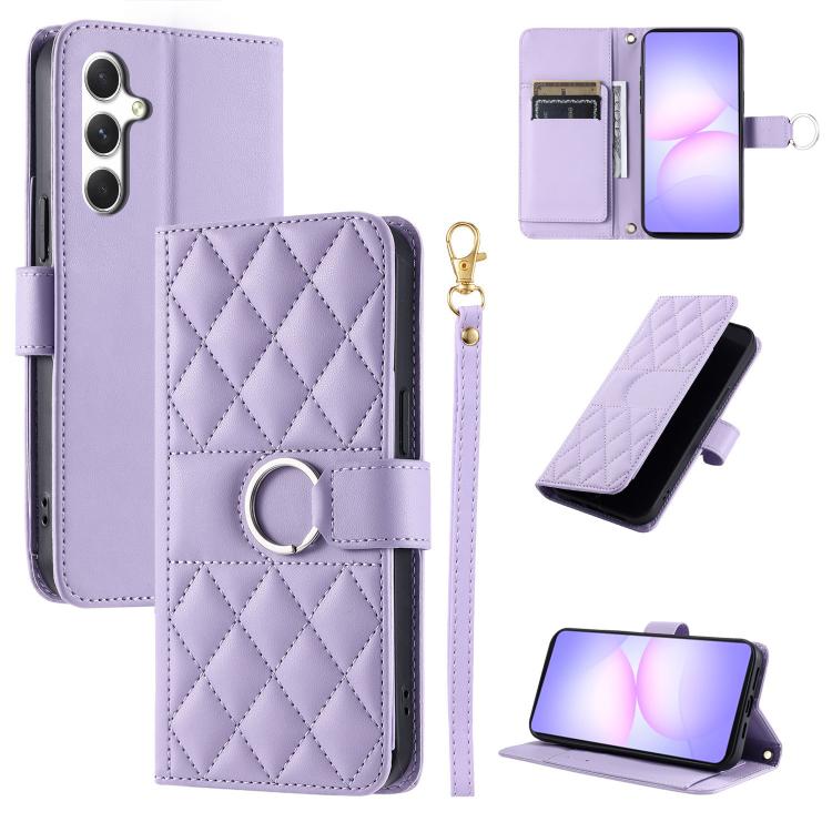 Ring Buckle Rhombic Leather Phone Case, For Galaxy S25 FE 5G, For Galaxy S25 Edge 5G, For Galaxy S25 5G, For Galaxy S25+ 5G