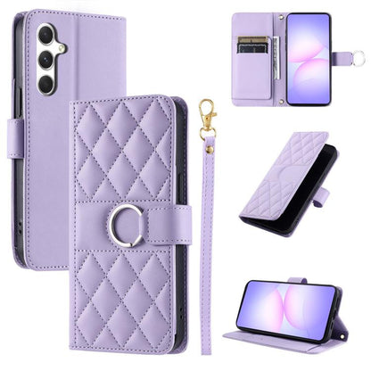 Ring Buckle Rhombic Leather Phone Case, For Galaxy S25 FE 5G, For Galaxy S25 Edge 5G, For Galaxy S25 5G, For Galaxy S25+ 5G