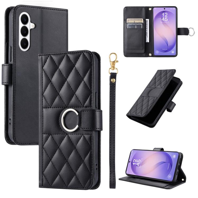 Ring Buckle Rhombic Leather Phone Case, For Galaxy S26+ 5G, For Galaxy S26 Edge 5G, For Galaxy S26 Ultra 5G, For Galaxy S26 5G