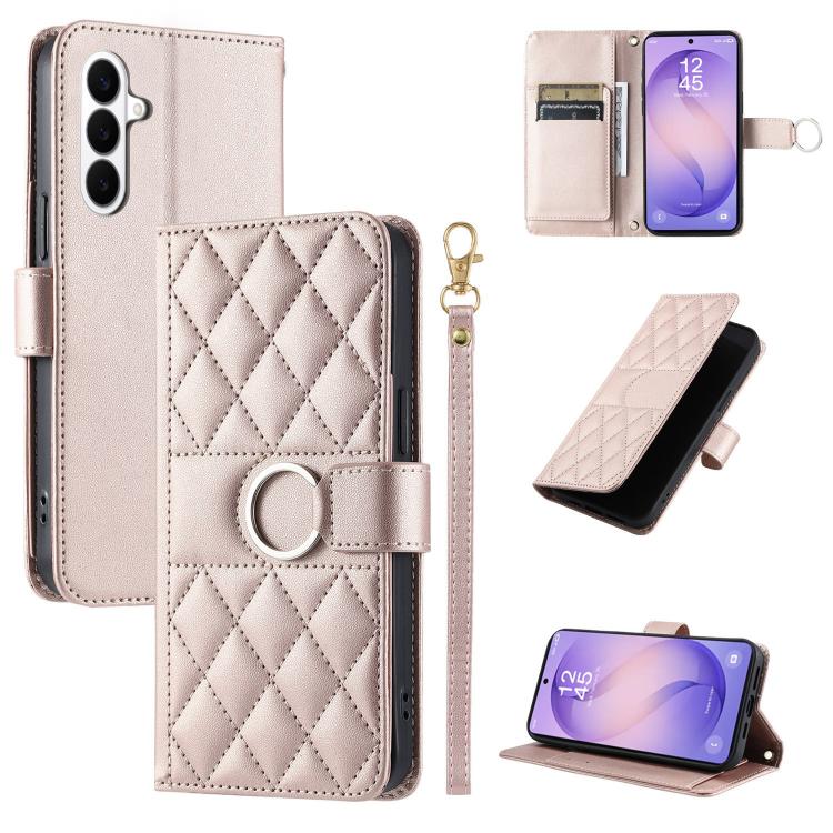 Ring Buckle Rhombic Leather Phone Case, For Galaxy S26+ 5G, For Galaxy S26 Edge 5G, For Galaxy S26 Ultra 5G, For Galaxy S26 5G