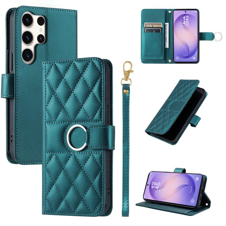 Ring Buckle Rhombic Leather Phone Case, For Galaxy S26+ 5G, For Galaxy S26 Edge 5G, For Galaxy S26 Ultra 5G, For Galaxy S26 5G