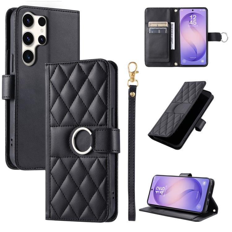 Ring Buckle Rhombic Leather Phone Case, For Galaxy S26+ 5G, For Galaxy S26 Edge 5G, For Galaxy S26 Ultra 5G, For Galaxy S26 5G