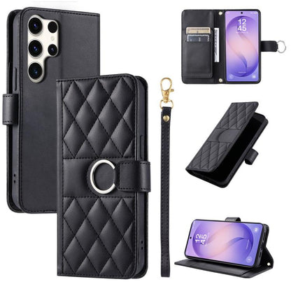 Ring Buckle Rhombic Leather Phone Case, For Galaxy S26+ 5G, For Galaxy S26 Edge 5G, For Galaxy S26 Ultra 5G, For Galaxy S26 5G
