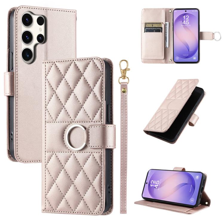 Ring Buckle Rhombic Leather Phone Case, For Galaxy S26+ 5G, For Galaxy S26 Edge 5G, For Galaxy S26 Ultra 5G, For Galaxy S26 5G