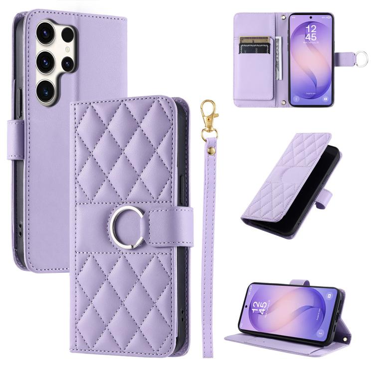Ring Buckle Rhombic Leather Phone Case, For Galaxy S26+ 5G, For Galaxy S26 Edge 5G, For Galaxy S26 Ultra 5G, For Galaxy S26 5G