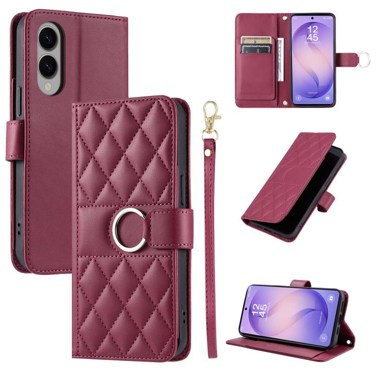 Ring Buckle Rhombic Leather Phone Case, For Galaxy S26+ 5G, For Galaxy S26 Edge 5G, For Galaxy S26 Ultra 5G, For Galaxy S26 5G