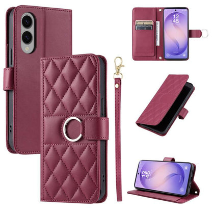 Ring Buckle Rhombic Leather Phone Case, For Galaxy S26+ 5G, For Galaxy S26 Edge 5G, For Galaxy S26 Ultra 5G, For Galaxy S26 5G
