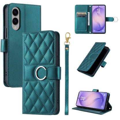Ring Buckle Rhombic Leather Phone Case, For Galaxy S26+ 5G, For Galaxy S26 Edge 5G, For Galaxy S26 Ultra 5G, For Galaxy S26 5G