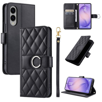 Ring Buckle Rhombic Leather Phone Case, For Galaxy S26+ 5G, For Galaxy S26 Edge 5G, For Galaxy S26 Ultra 5G, For Galaxy S26 5G
