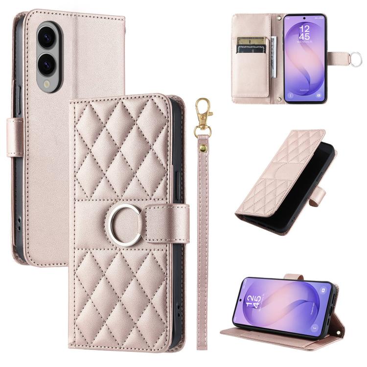 Ring Buckle Rhombic Leather Phone Case, For Galaxy S26+ 5G, For Galaxy S26 Edge 5G, For Galaxy S26 Ultra 5G, For Galaxy S26 5G