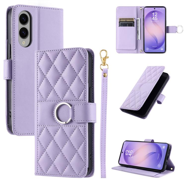 Ring Buckle Rhombic Leather Phone Case, For Galaxy S26+ 5G, For Galaxy S26 Edge 5G, For Galaxy S26 Ultra 5G, For Galaxy S26 5G