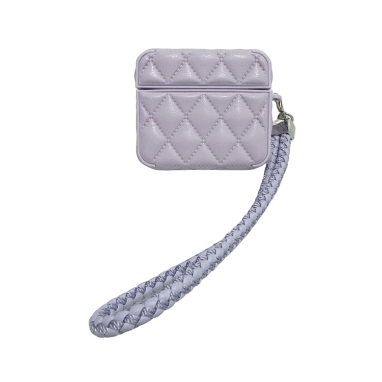 Down Coat Texture PU Earbuds Box PC Case with Lanyard, For AirPods 4, For AirPods Pro 2