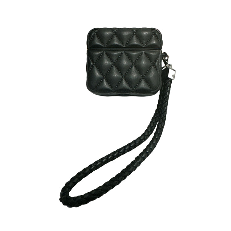 Down Coat Texture PU Earbuds Box PC Case with Lanyard, For AirPods 3, For AirPods Pro