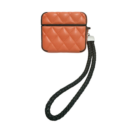 Down Coat Texture PU Earbuds Box PC Case with Lanyard, For AirPods 3, For AirPods Pro