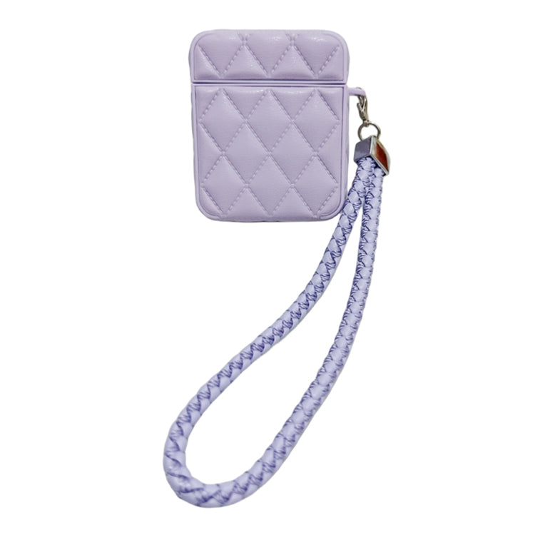 Down Coat Texture PU Earbuds Box PC Case with Lanyard, For AirPods 1 / 2