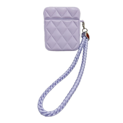 Down Coat Texture PU Earbuds Box PC Case with Lanyard, For AirPods 1 / 2