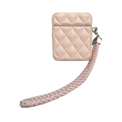 Down Coat Texture PU Earbuds Box PC Case with Lanyard, For AirPods 1 / 2