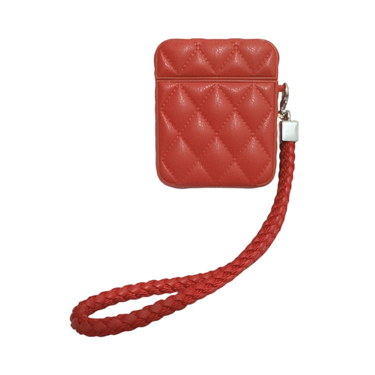 Down Coat Texture PU Earbuds Box PC Case with Lanyard, For AirPods 1 / 2