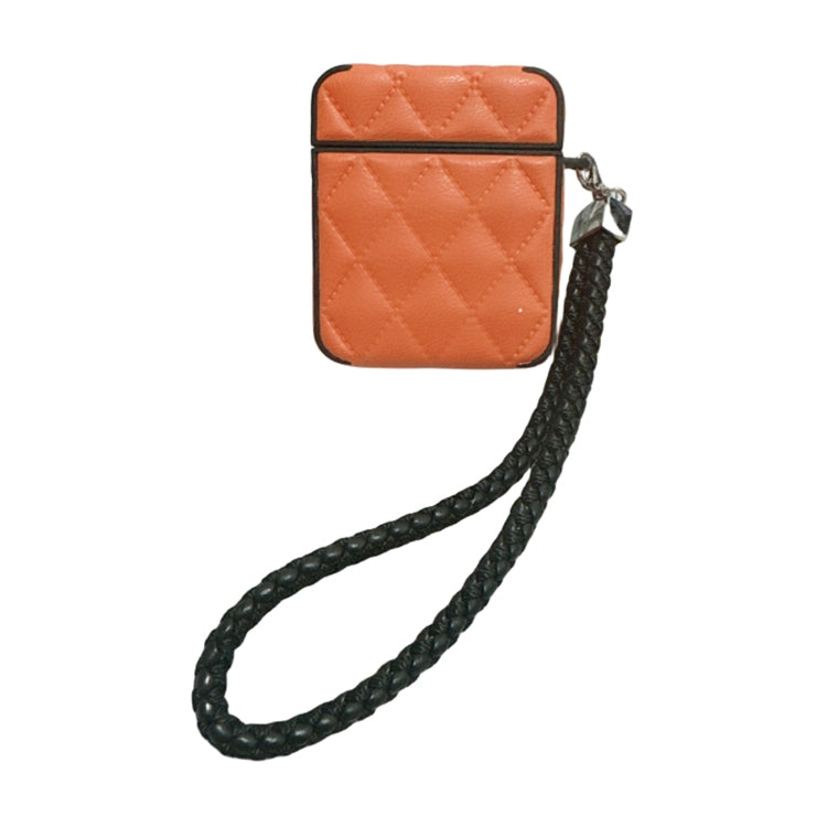 Down Coat Texture PU Earbuds Box PC Case with Lanyard, For AirPods 1 / 2