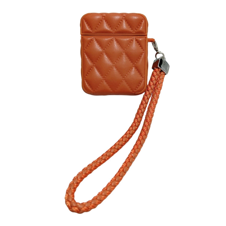 Down Coat Texture PU Earbuds Box PC Case with Lanyard, For AirPods 1 / 2