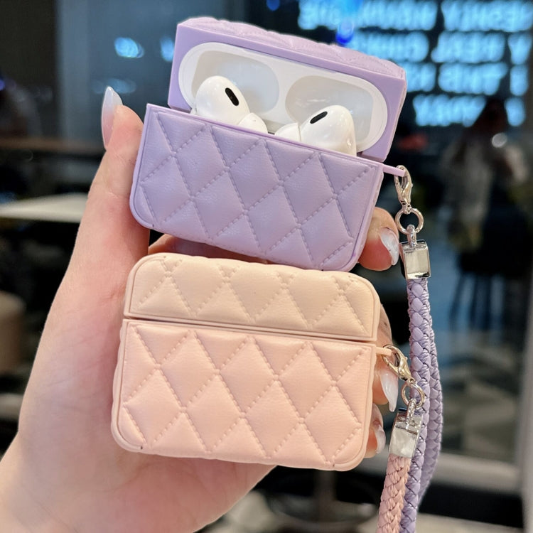 Down Coat Texture PU Earbuds Box PC Case with Lanyard, For AirPods 3, For AirPods Pro