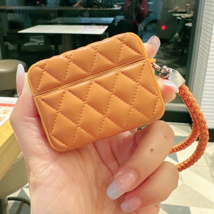 Down Coat Texture PU Earbuds Box PC Case with Lanyard, For AirPods 3, For AirPods Pro