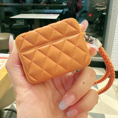 Down Coat Texture PU Earbuds Box PC Case with Lanyard, For AirPods 4, For AirPods Pro 2