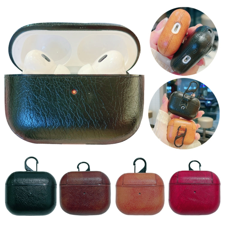 Crazy Horse Texture PU Earbuds Box PC Case with Hook, For AirPods 4