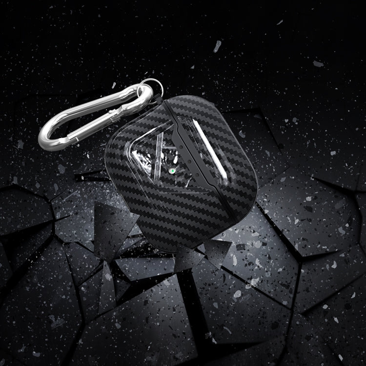 Carbon Fiber Texture TPU Shockproof Protective Earphone Case with Hook, For AirPods 4
