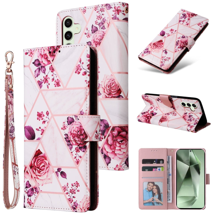 Marble Bronzing Stitching Leather Phone Case, For Samsung Galaxy S25+ 5G, For Samsung Galaxy S25 Ultra 5G, For Samsung Galaxy S24 FE 5G