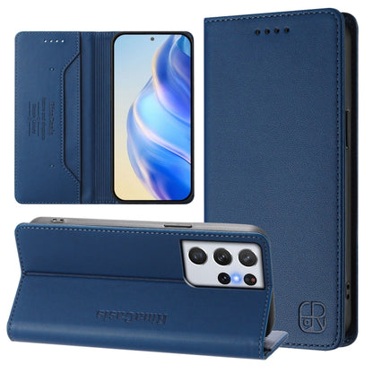 RC01 Dual-Folded Magnetic Suction RFID Leather Phone Case, For Galaxy S21+ 5G, For Galaxy S21 Ultra 5G, For Galaxy S20 Ultra