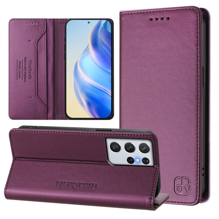 RC01 Dual-Folded Magnetic Suction RFID Leather Phone Case, For Galaxy S21+ 5G, For Galaxy S21 Ultra 5G, For Galaxy S20 Ultra