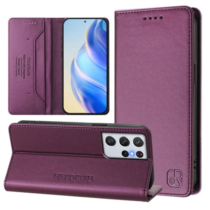 RC01 Dual-Folded Magnetic Suction RFID Leather Phone Case, For Galaxy S21+ 5G, For Galaxy S21 Ultra 5G, For Galaxy S20 Ultra