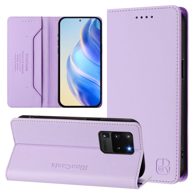 RC01 Dual-Folded Magnetic Suction RFID Leather Phone Case, For Galaxy S21+ 5G, For Galaxy S21 Ultra 5G, For Galaxy S20 Ultra
