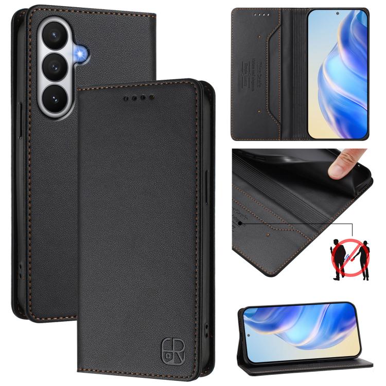 RC01 Dual-Folded Magnetic Suction RFID Leather Phone Case, For Samsung Galaxy S26 5G, For Samsung Galaxy S25 Edge 5G, For Samsung Galaxy S24 / S25 5G