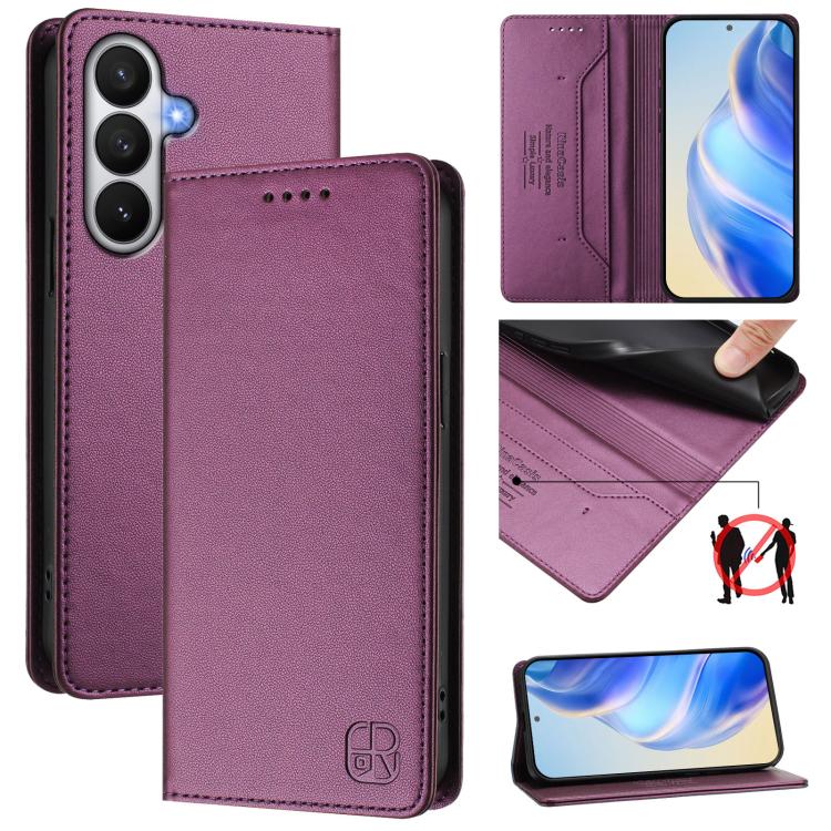 RC01 Dual-Folded Magnetic Suction RFID Leather Phone Case, For Galaxy S26 Ultra 5G, For Galaxy S26 5G, For Galaxy S25 Edge 5G