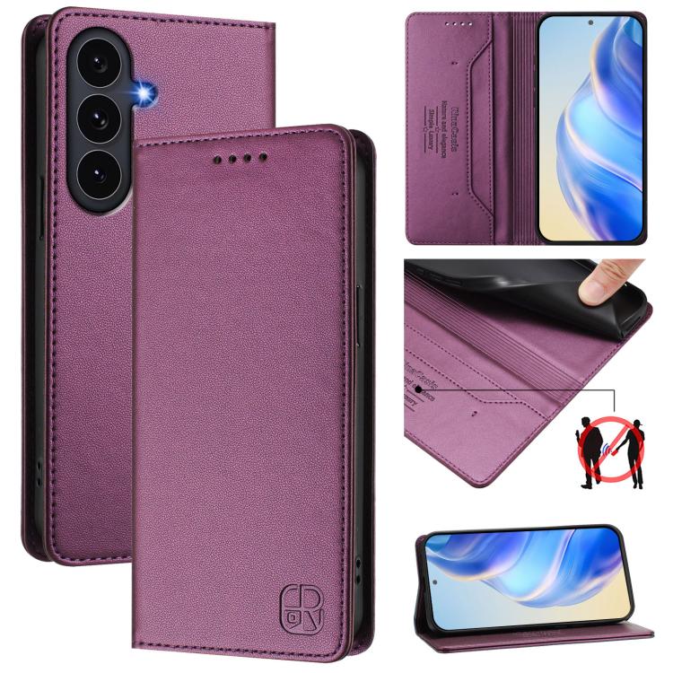 RC01 Dual-Folded Magnetic Suction RFID Leather Phone Case, For Galaxy S26 FE 5G, For Galaxy S26+ 5G, For Galaxy S26 Edge 5G