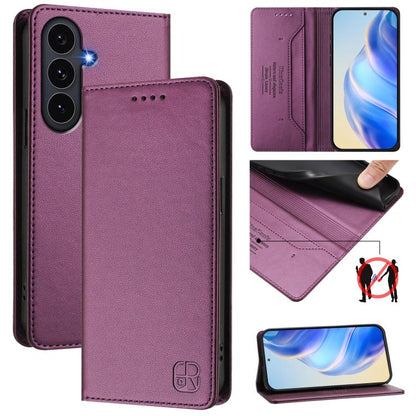 RC01 Dual-Folded Magnetic Suction RFID Leather Phone Case, For Galaxy S26 FE 5G, For Galaxy S26+ 5G, For Galaxy S26 Edge 5G
