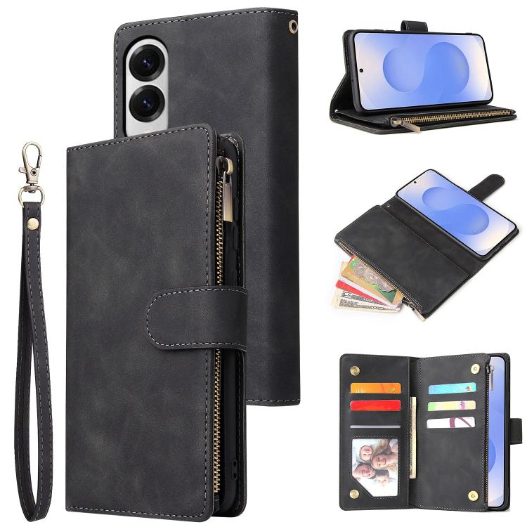 Multifunctional Frosted Zipper Wallet Leather Phone Case, For Samsung Galaxy S25 FE 5G, For Samsung Galaxy S25 Edge 5G, For Samsung Galaxy S25 5G, For Samsung Galaxy S25+ 5G