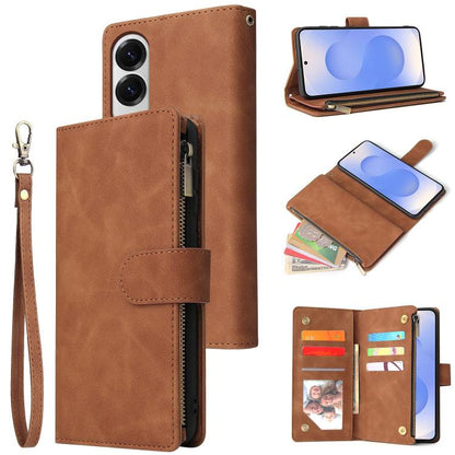 Multifunctional Frosted Zipper Wallet Leather Phone Case, For Samsung Galaxy S25 FE 5G, For Samsung Galaxy S25 Edge 5G, For Samsung Galaxy S25 5G, For Samsung Galaxy S25+ 5G
