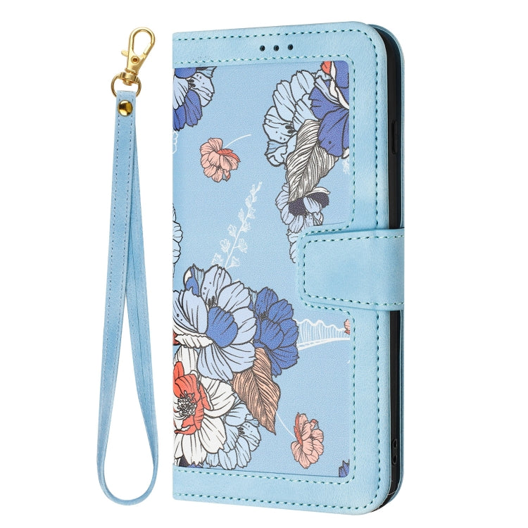 Floral Pattern Leather Phone Case with Lanyard, For Samsung Galaxy S25 Ultra 5G, For Samsung Galaxy S24 FE 5G, For Samsung Galaxy S24 Ultra 5G, For Samsung Galaxy S24+ 5G