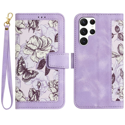 Floral Pattern Leather Phone Case with Lanyard, For Samsung Galaxy S25 Ultra 5G, For Samsung Galaxy S24 FE 5G, For Samsung Galaxy S24 Ultra 5G, For Samsung Galaxy S24+ 5G