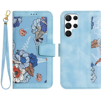 Floral Pattern Leather Phone Case with Lanyard, For Samsung Galaxy S25 Ultra 5G, For Samsung Galaxy S24 FE 5G, For Samsung Galaxy S24 Ultra 5G, For Samsung Galaxy S24+ 5G
