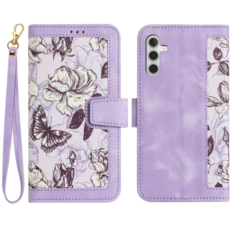 Floral Pattern Leather Phone Case with Lanyard, For Samsung Galaxy S25 Ultra 5G, For Samsung Galaxy S24 FE 5G, For Samsung Galaxy S24 Ultra 5G, For Samsung Galaxy S24+ 5G